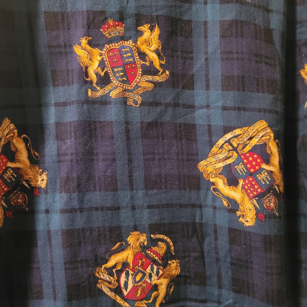 Vintage Bushwacker Women's Blue Green Plaid Gold Crest Button Down Shirt Size L - Picture 6 of 6